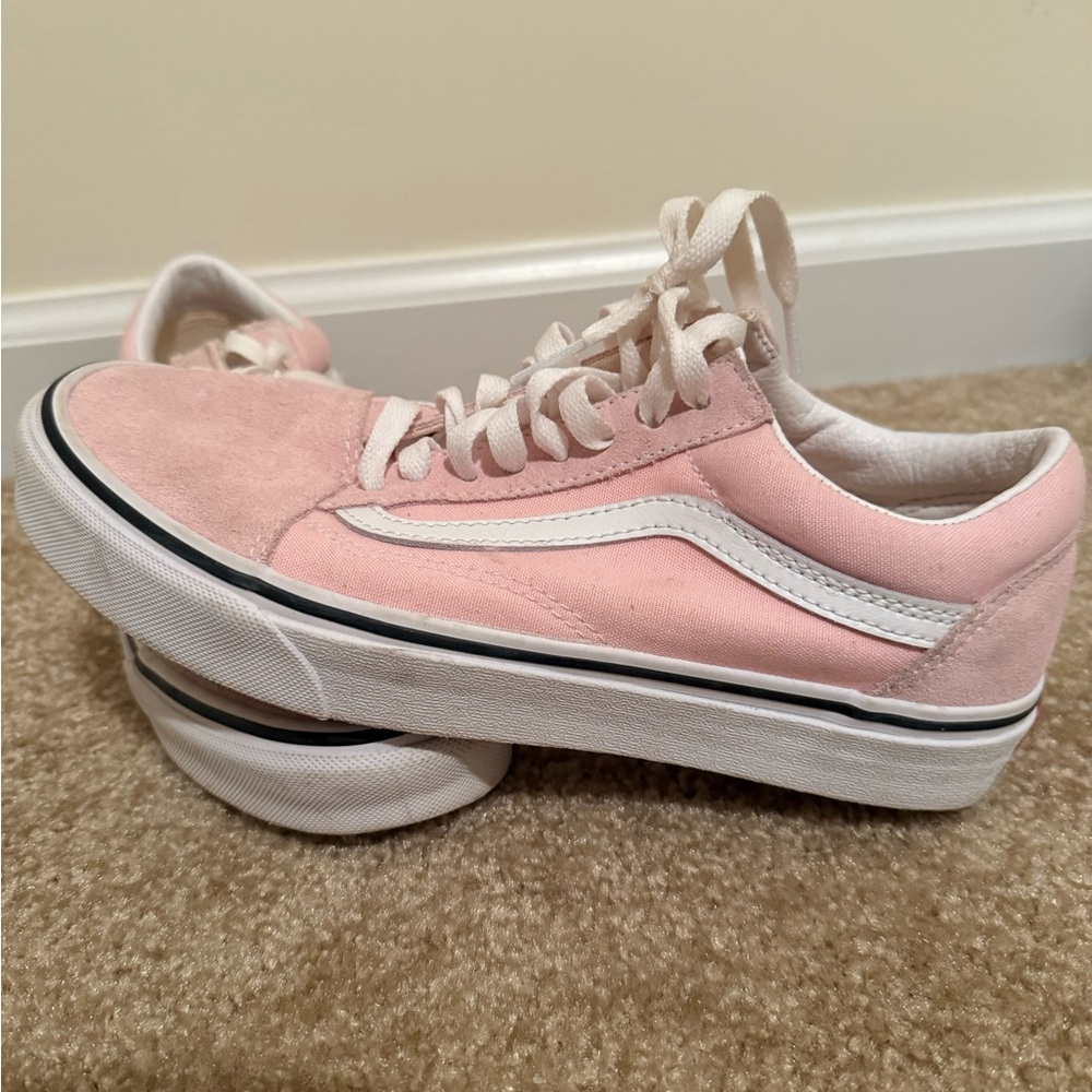 Vans Women's Soft Pink and White Sneakers